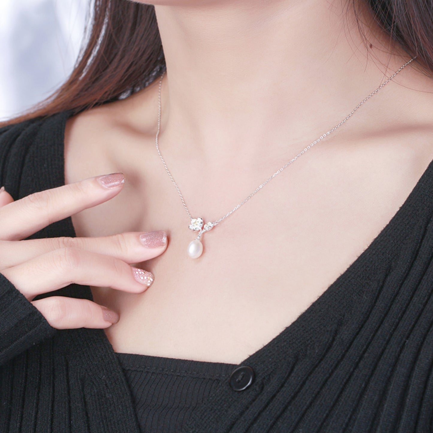 weißen Blüten mit elegante Süßwasserperle Halskette Geschenk für Frauen