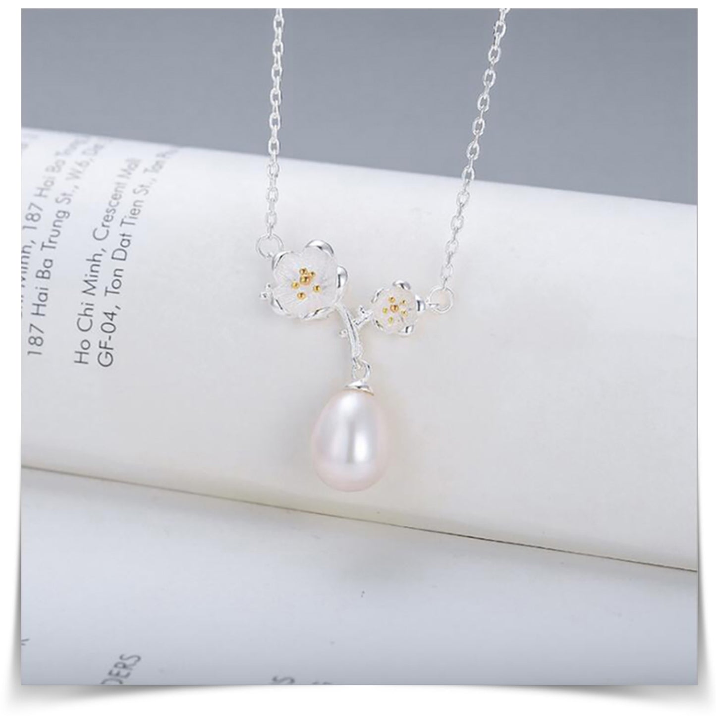 weißen Blüten mit elegante Süßwasserperle Halskette Geschenk für Frauen