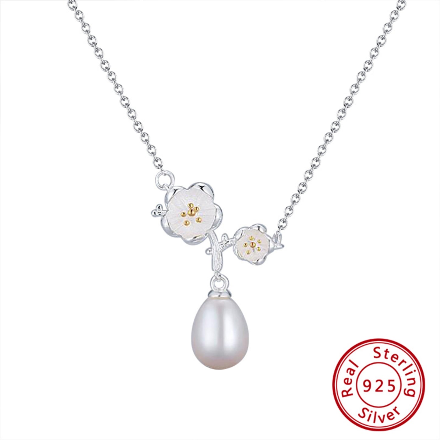 weißen Blüten mit elegante Süßwasserperle Halskette Geschenk für Frauen