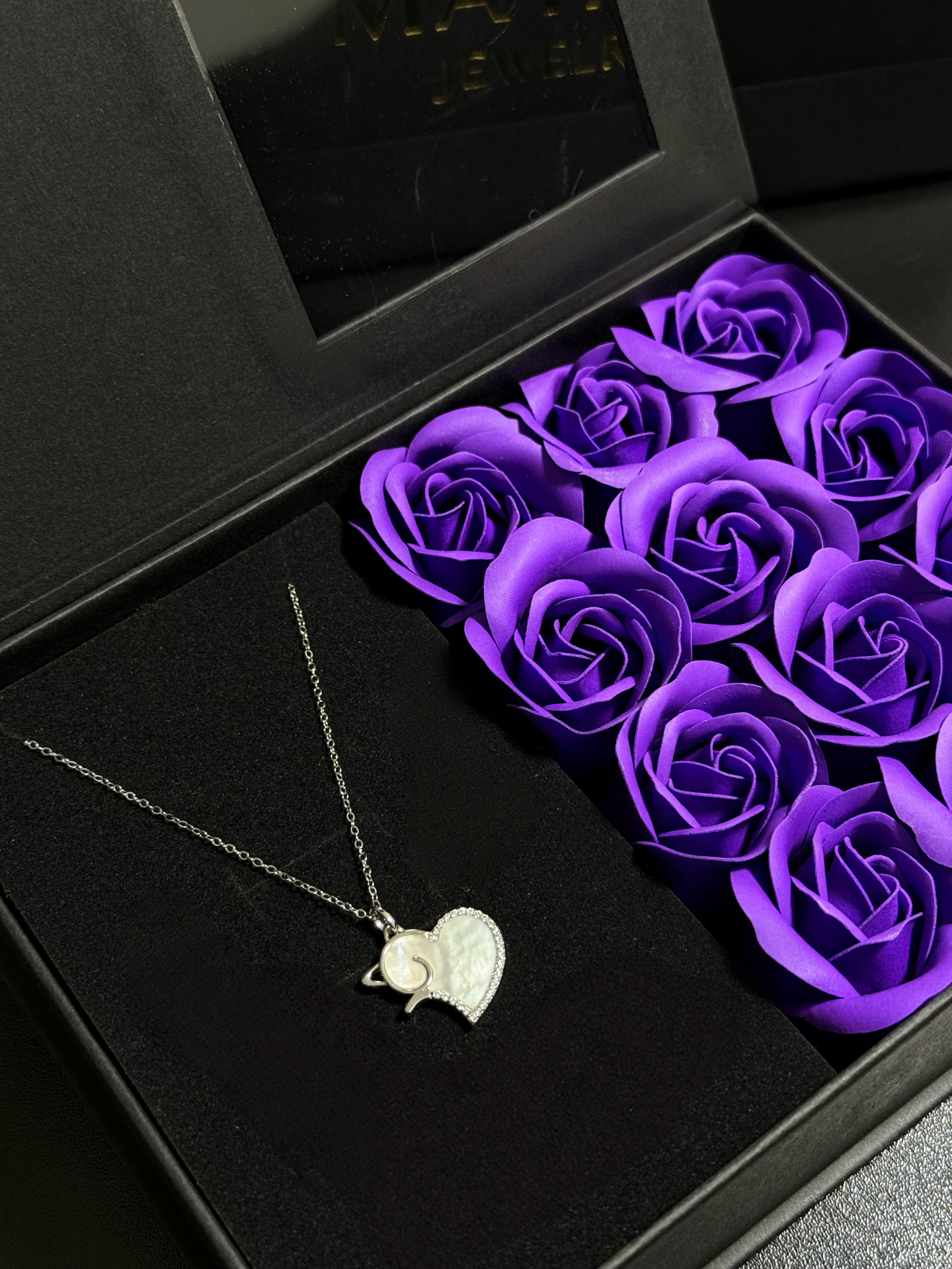 925 Sterling Silber Katzen-Herz Halskette mit Perlmutt und Zirkonia