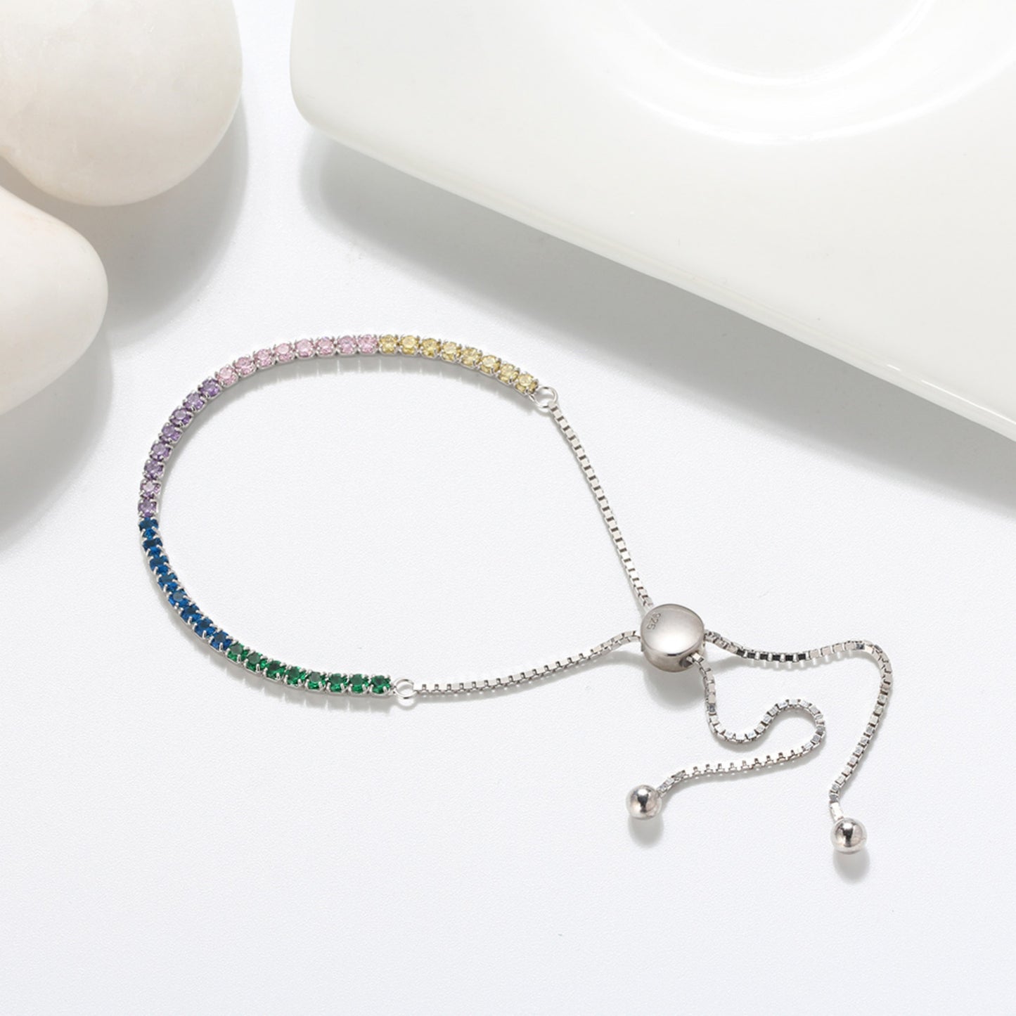 Funkelndes Tennis Chain Armband aus 925 Sterling Silber mit Rhodium-Beschichtung für Frauen