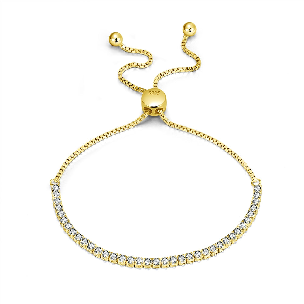 Elegantes Tennis Chain Armband aus 925 Sterling Silber mit Rhodium- und 14K Goldplattierung