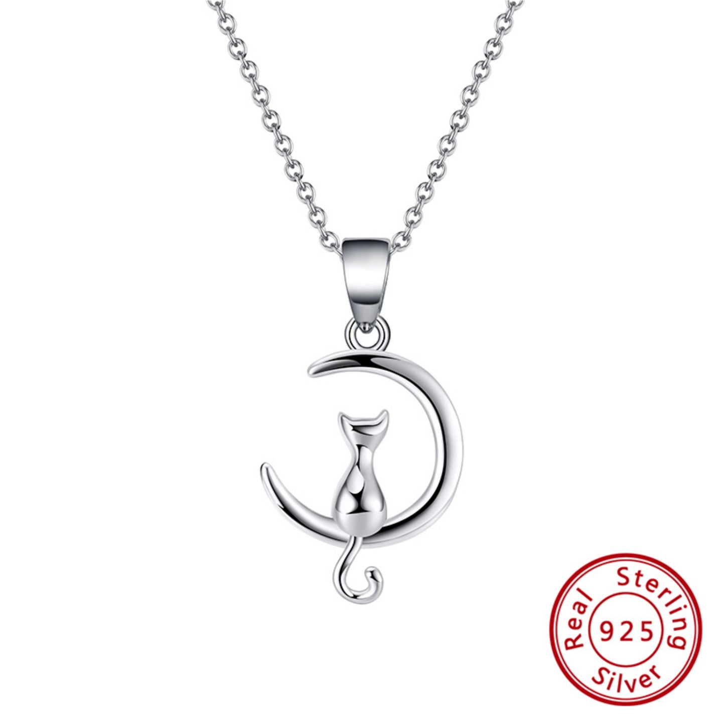 Zauberhafte Katzen-Halskette auf Halbmond aus 925 Sterling Silber perfekte Geschenke für Damen