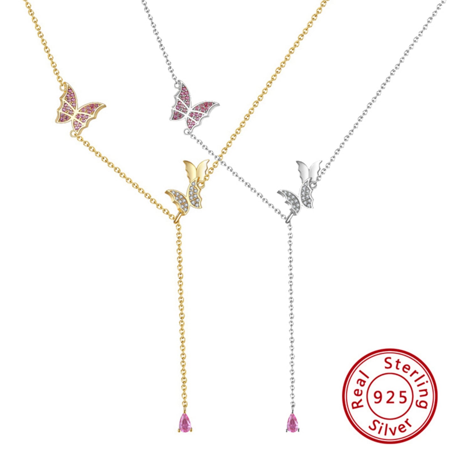Schmetterling Schmuckset aus 925er Sterling Silber - Vergoldet & Rhodiniert