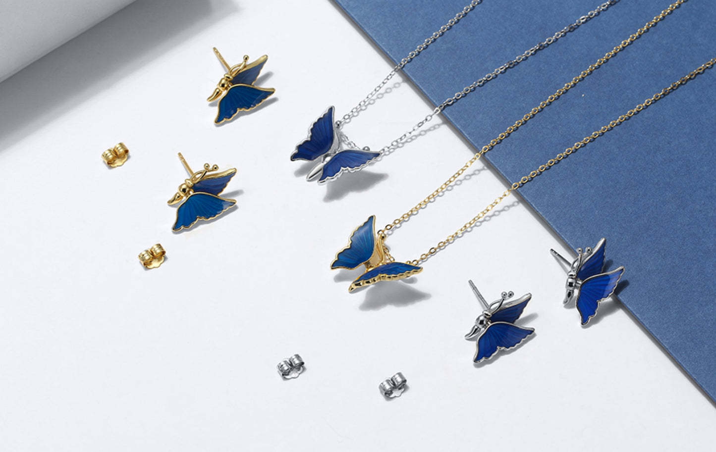 Elegantes 925er Sterlingsilber-Schmuck-Set mit Schmetterling-Anhänger und AAAA Zirkonia – Halskette und Ohrringe in Tropfenform
