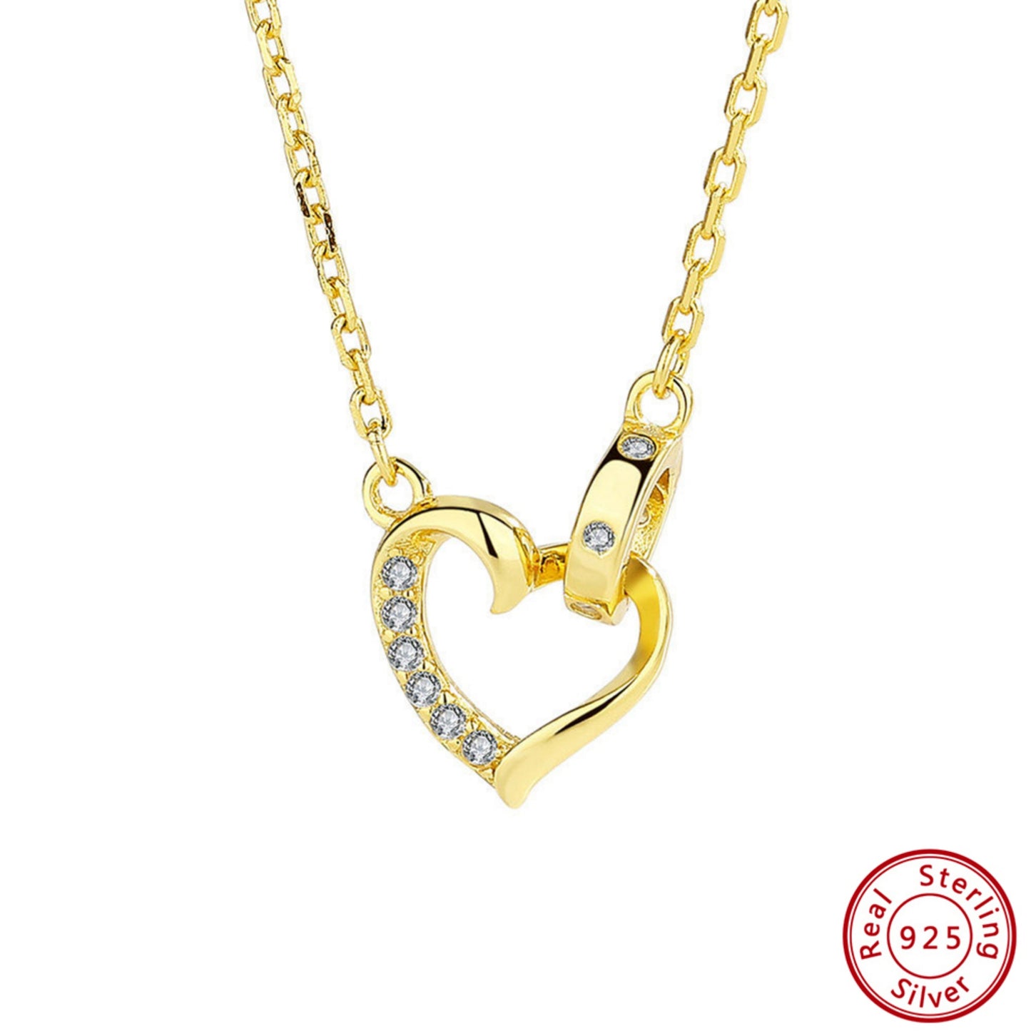 Für die Liebe: 925 Sterling Silber Herz-Halskette mit Goldplattierung