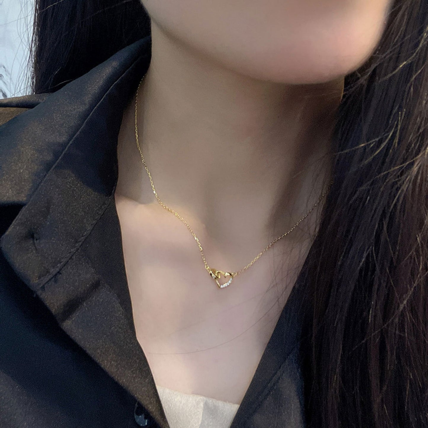 Für die Liebe: 925 Sterling Silber Herz-Halskette mit Goldplattierung