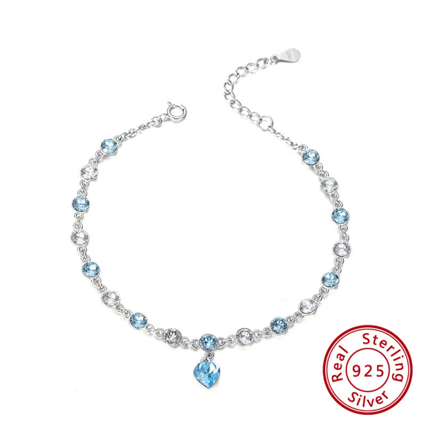 Elegantes 925er Sterling Silber Armband mit Herzanhänger und Swarovski-Kristallen