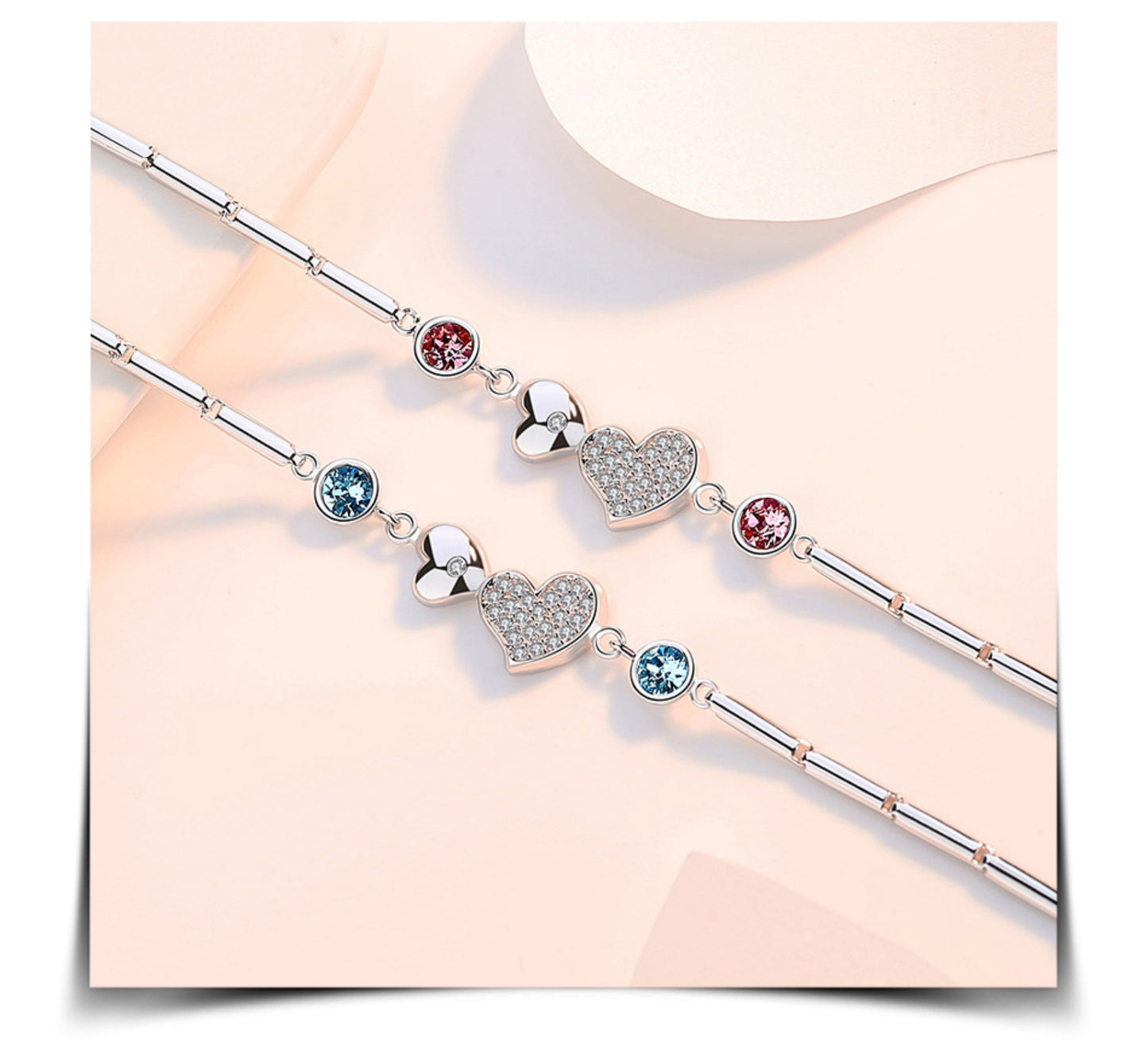 925er Sterling Silber Armband mit Herzanhänger und Swarovski-Kristallen
