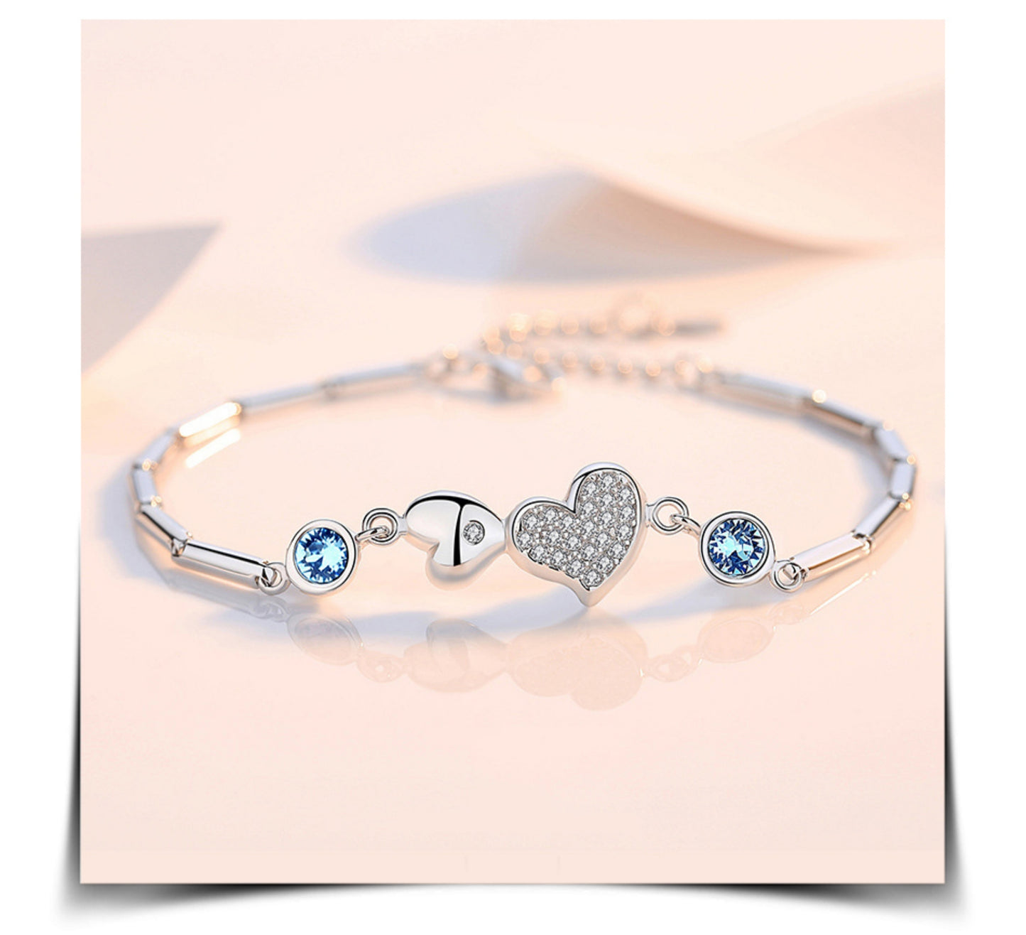 925er Sterling Silber Armband mit Herzanhänger und Swarovski-Kristallen