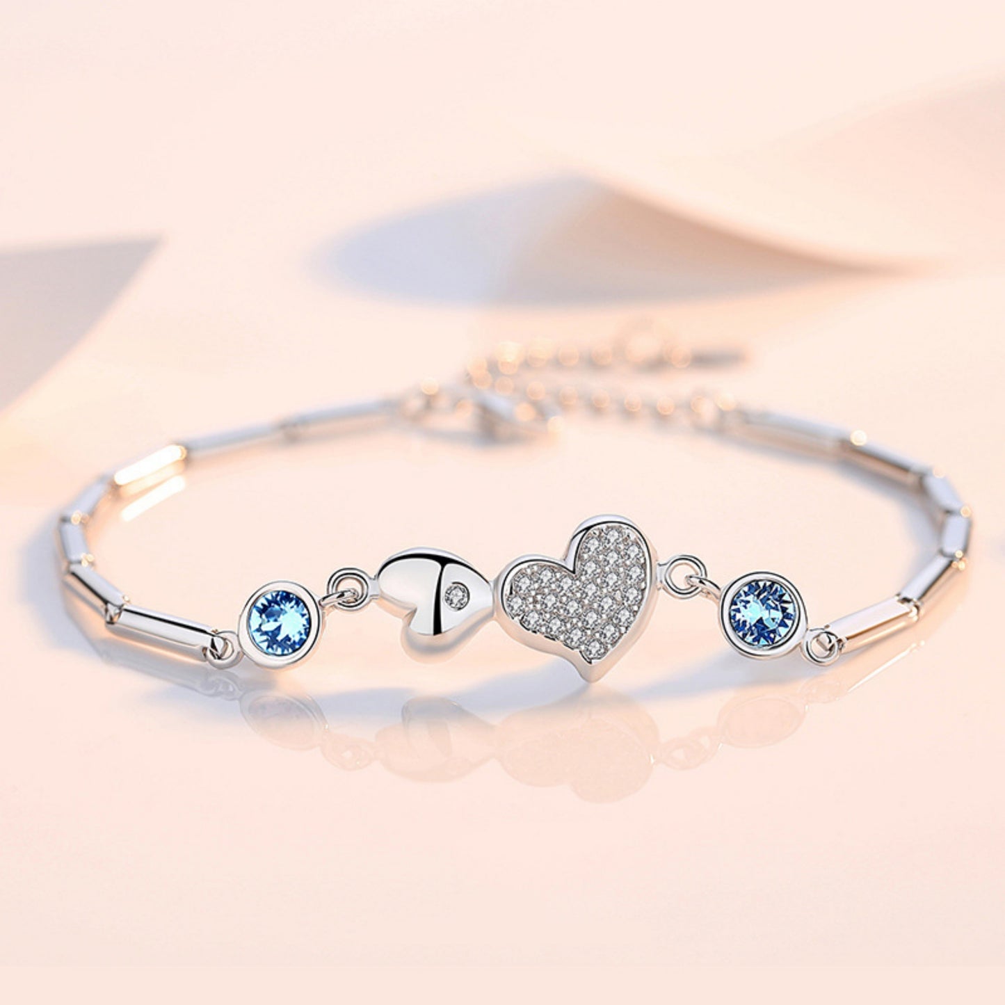 925er Sterling Silber Armband mit Herzanhänger und Swarovski-Kristallen
