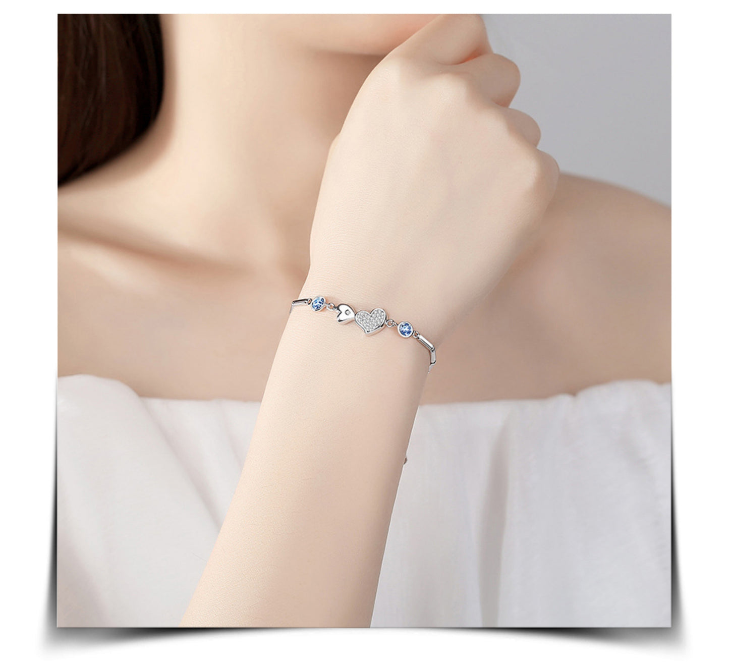 925er Sterling Silber Armband mit Herzanhänger und Swarovski-Kristallen