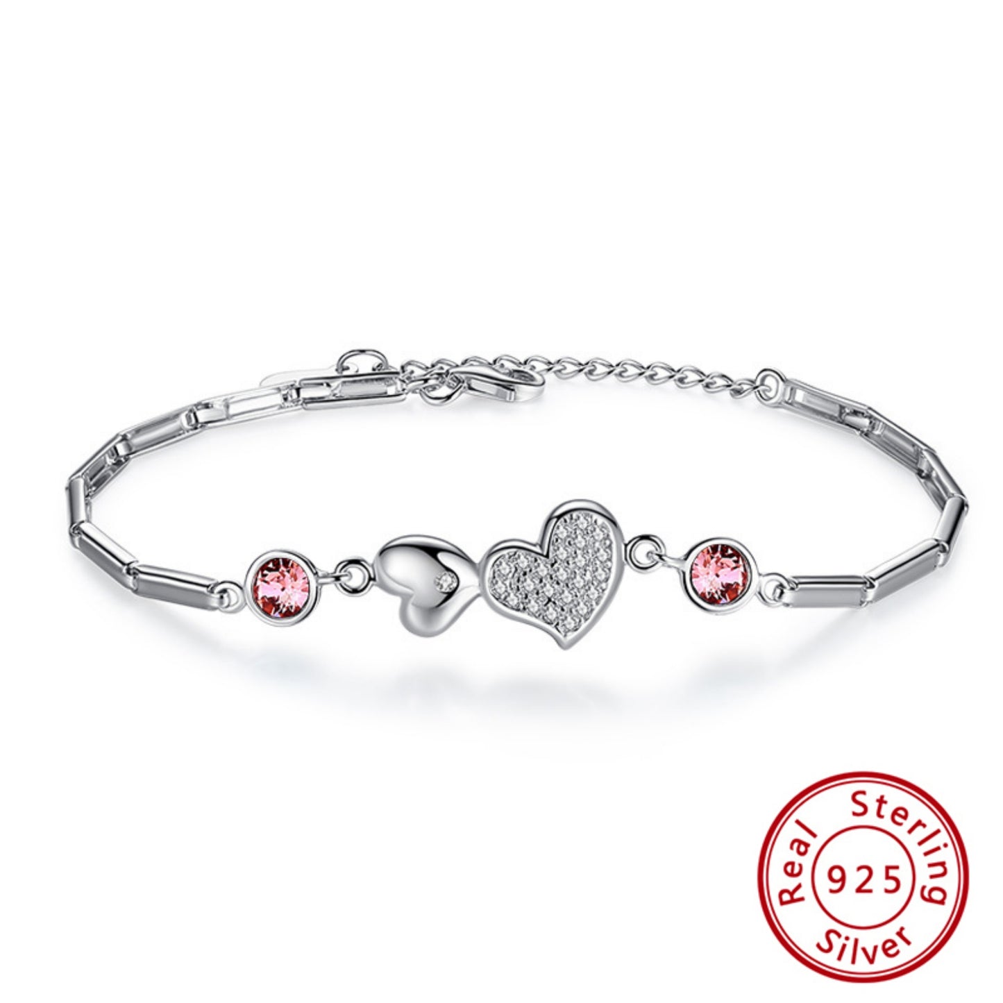 925er Sterling Silber Armband mit Herzanhänger und Swarovski-Kristallen