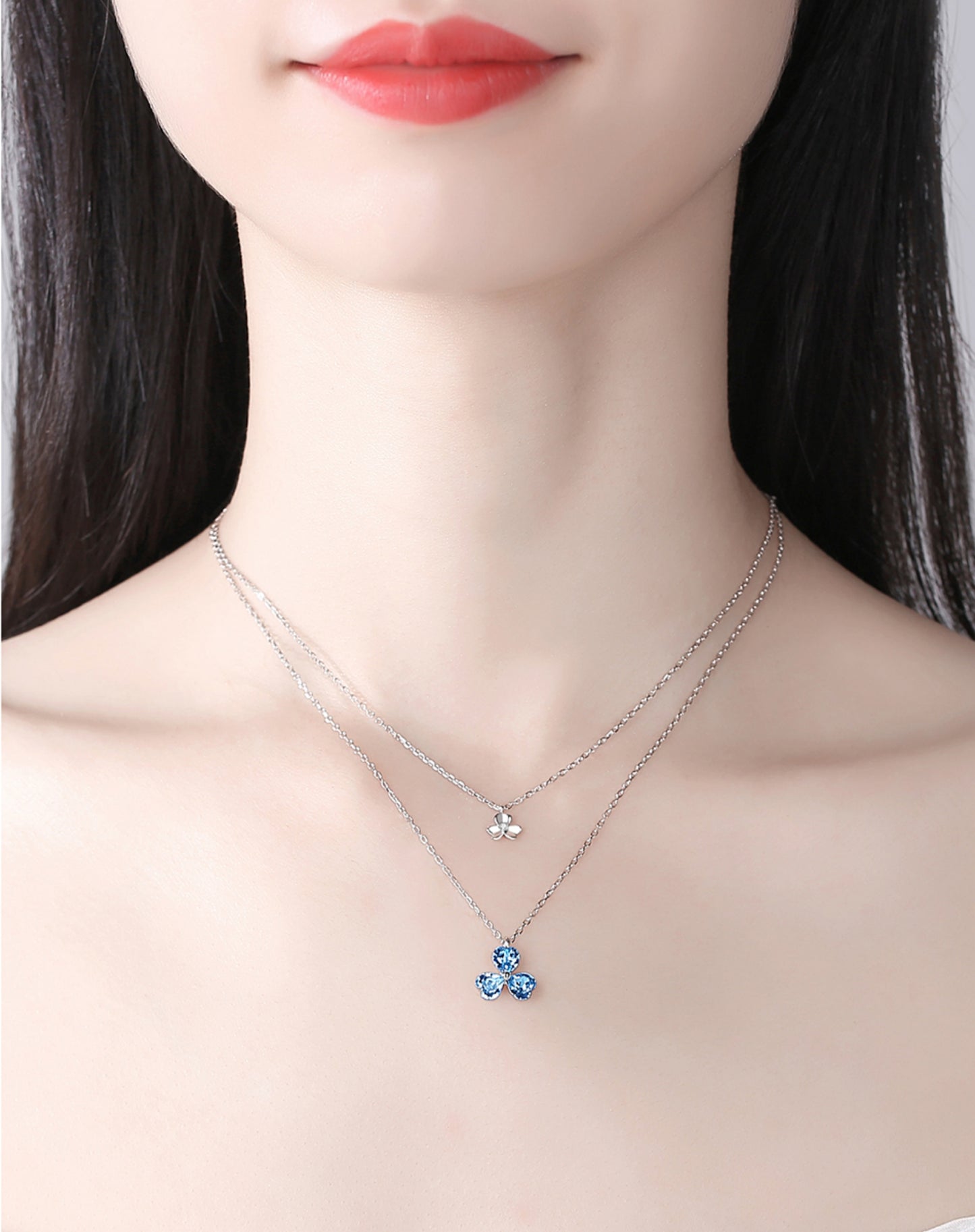Zweifach Glück – Doppel-Kleeblatt-Halskette aus 925er Sterlingsilber mit Swarovski-Kristallen