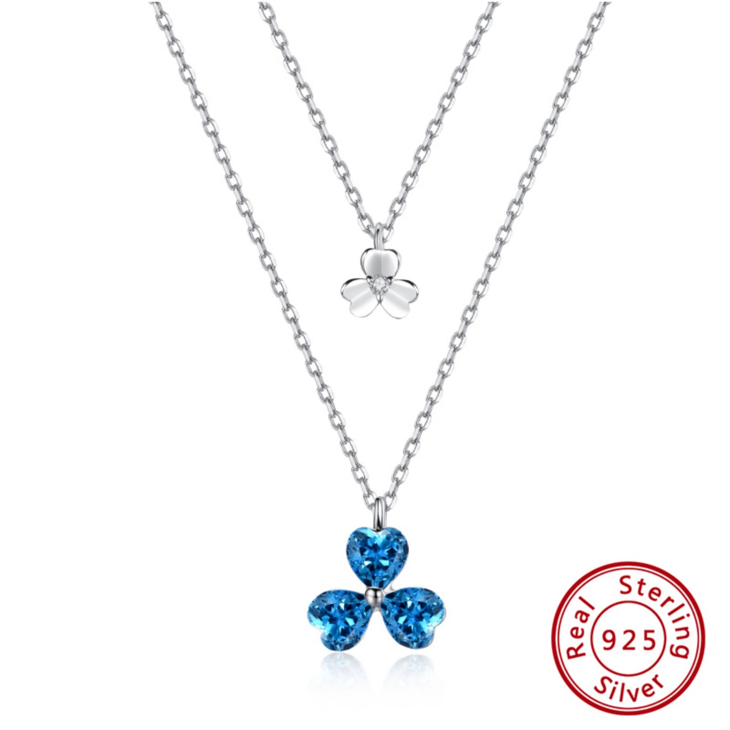 Zweifach Glück – Doppel-Kleeblatt-Halskette aus 925er Sterlingsilber mit Swarovski-Kristallen