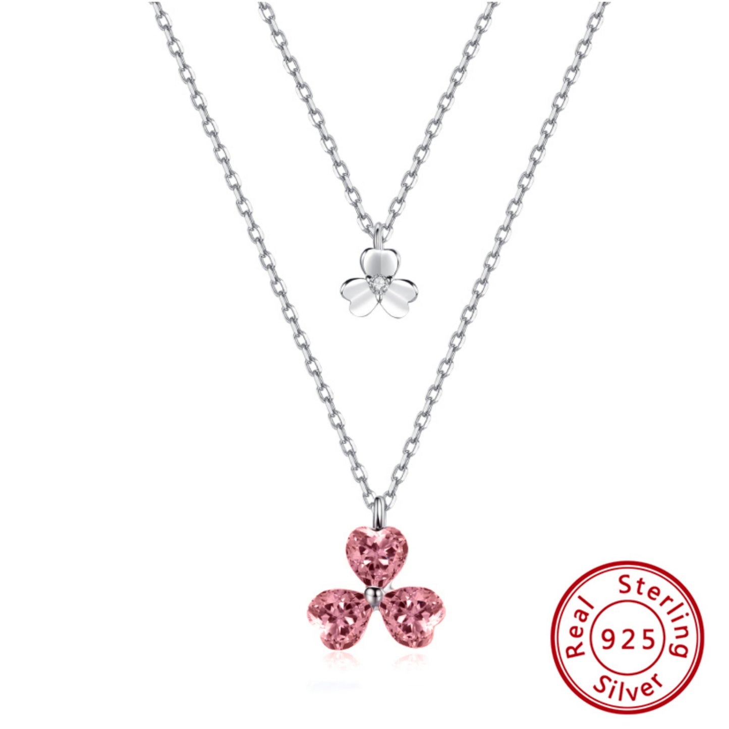 Zweifach Glück – Doppel-Kleeblatt-Halskette aus 925er Sterlingsilber mit Swarovski-Kristallen