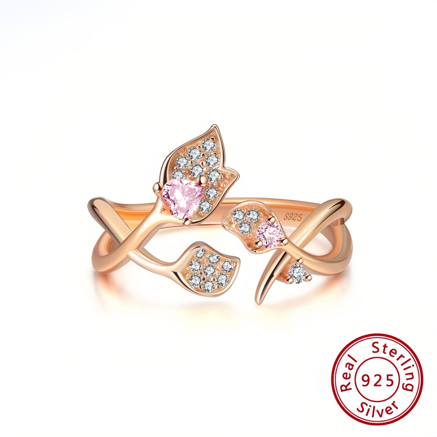 Ring mit Rose und Blättern