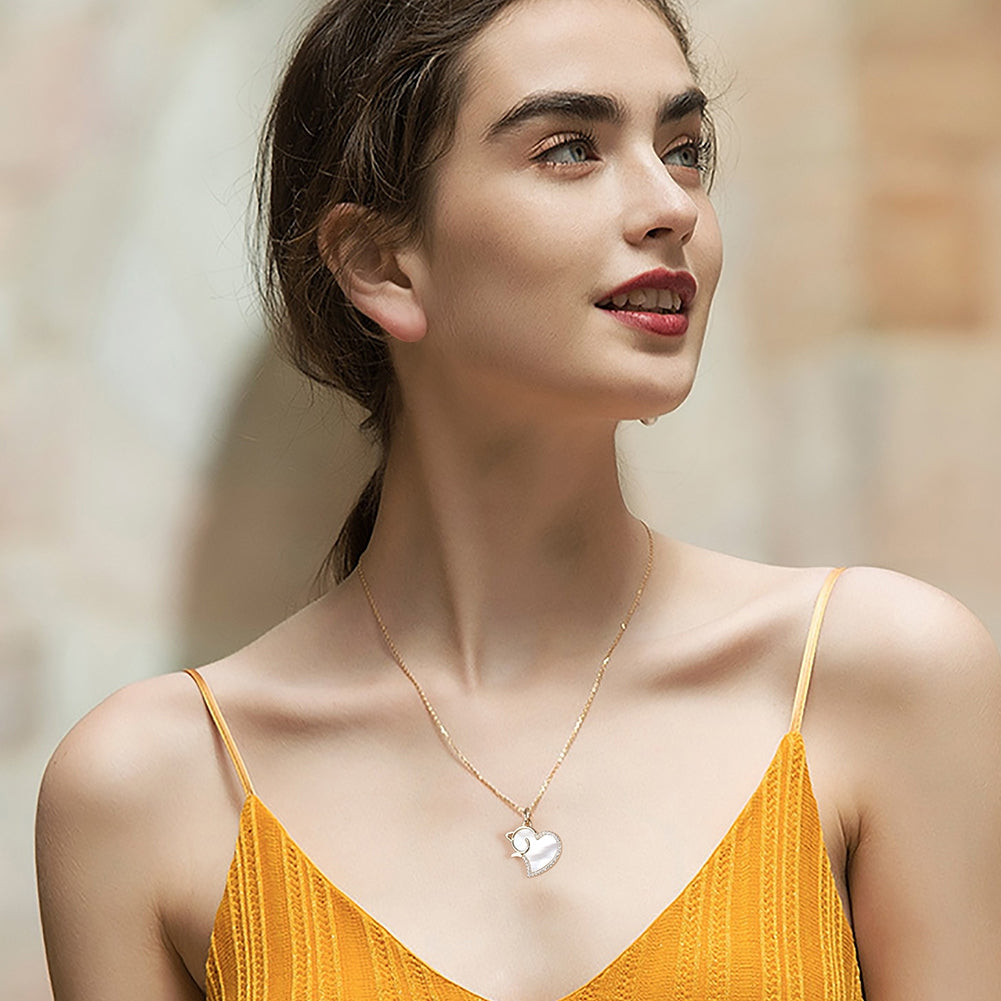 925 Sterling Silber Katzen-Herz Halskette mit Perlmutt und Zirkonia