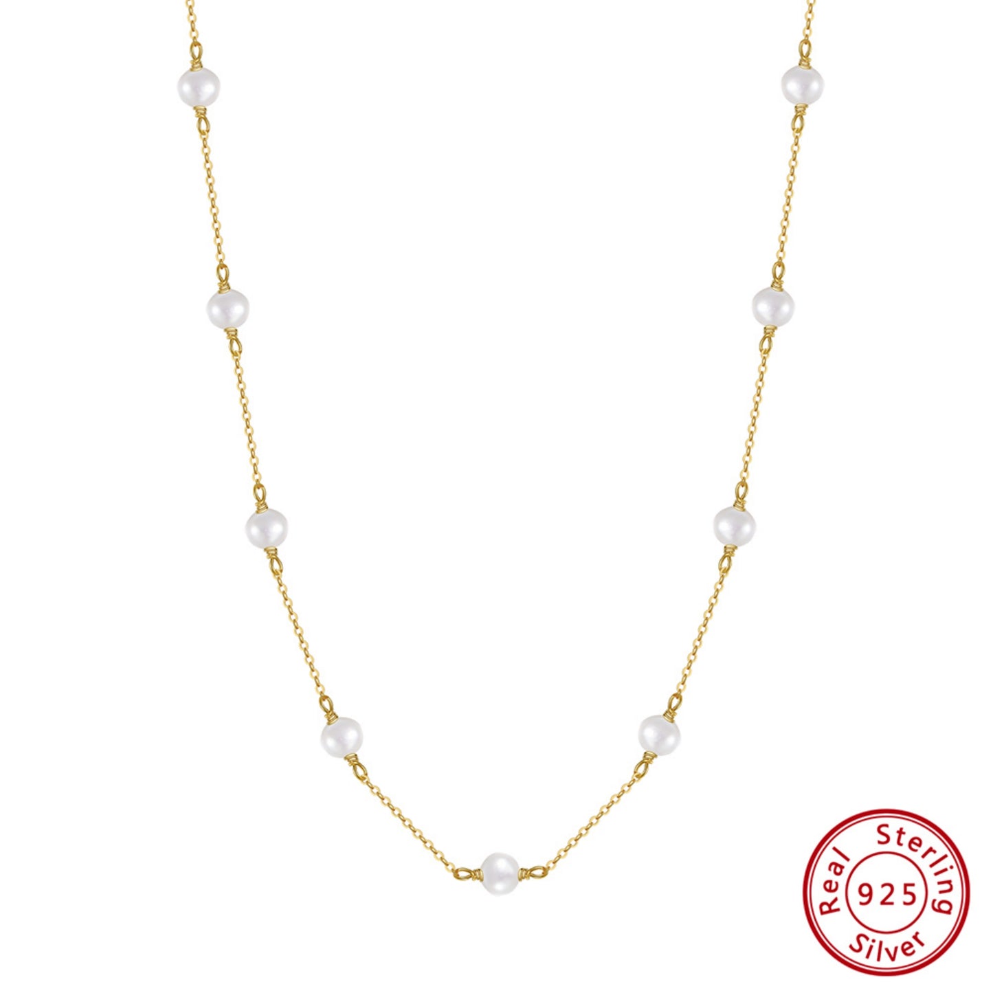 Luxuriöse 925 Sterling Silber Halskette mit runden Süßwasserperlen