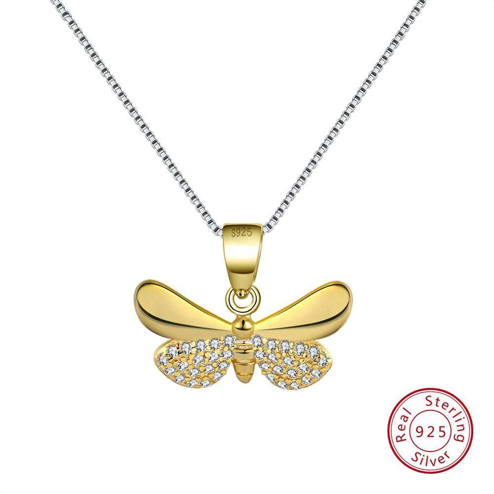 Schmetterlingshalskette aus 925er Sterlingsilber und 14 Karat Gold