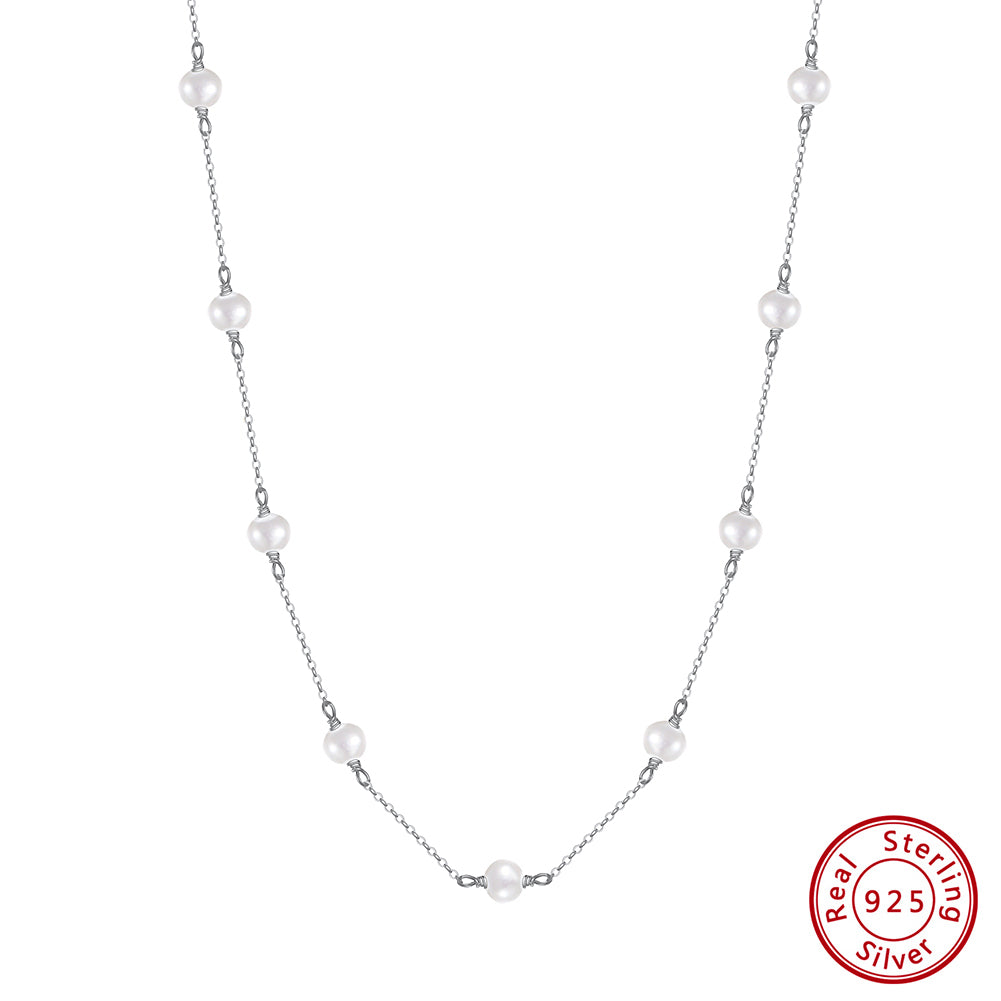 Luxuriöse 925 Sterling Silber Halskette mit runden Süßwasserperlen