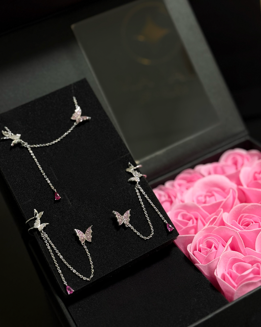 Schmetterling Schmuckset aus 925er Sterling Silber - Vergoldet & Rhodiniert