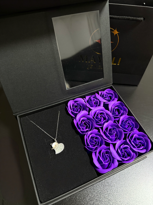 925 Sterling Silber Katzen-Herz Halskette mit Perlmutt und Zirkonia
