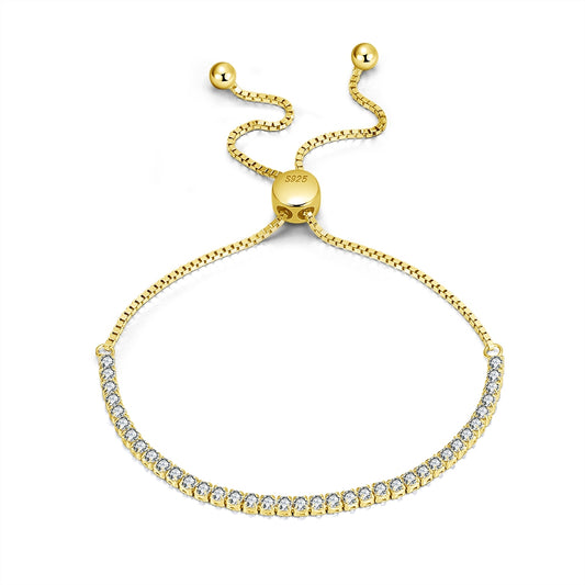 Elegantes Tennis Chain Armband aus 925 Sterling Silber mit Rhodium- und 14K Goldplattierung