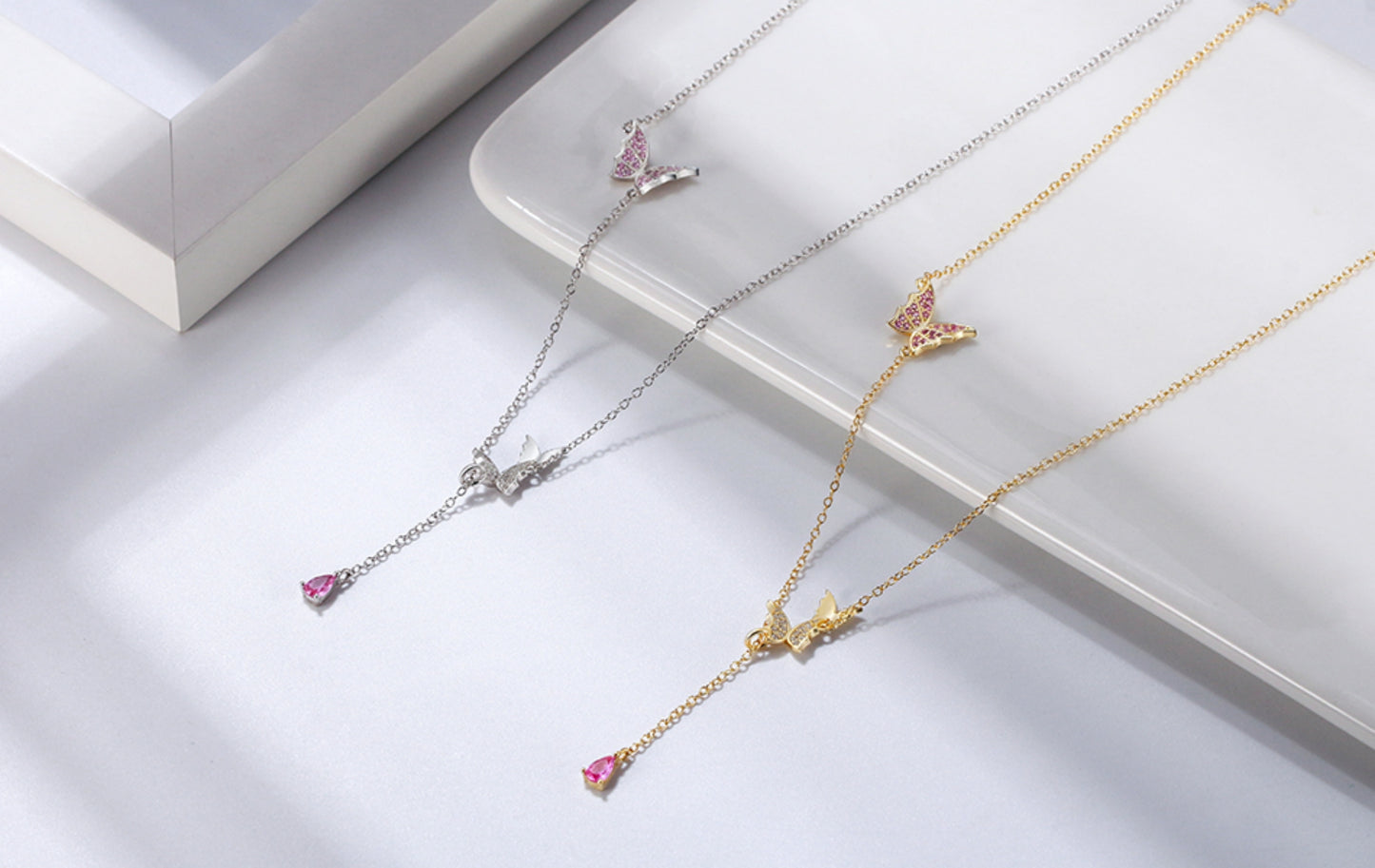 Schmetterling Schmuckset aus 925er Sterling Silber - Vergoldet & Rhodiniert