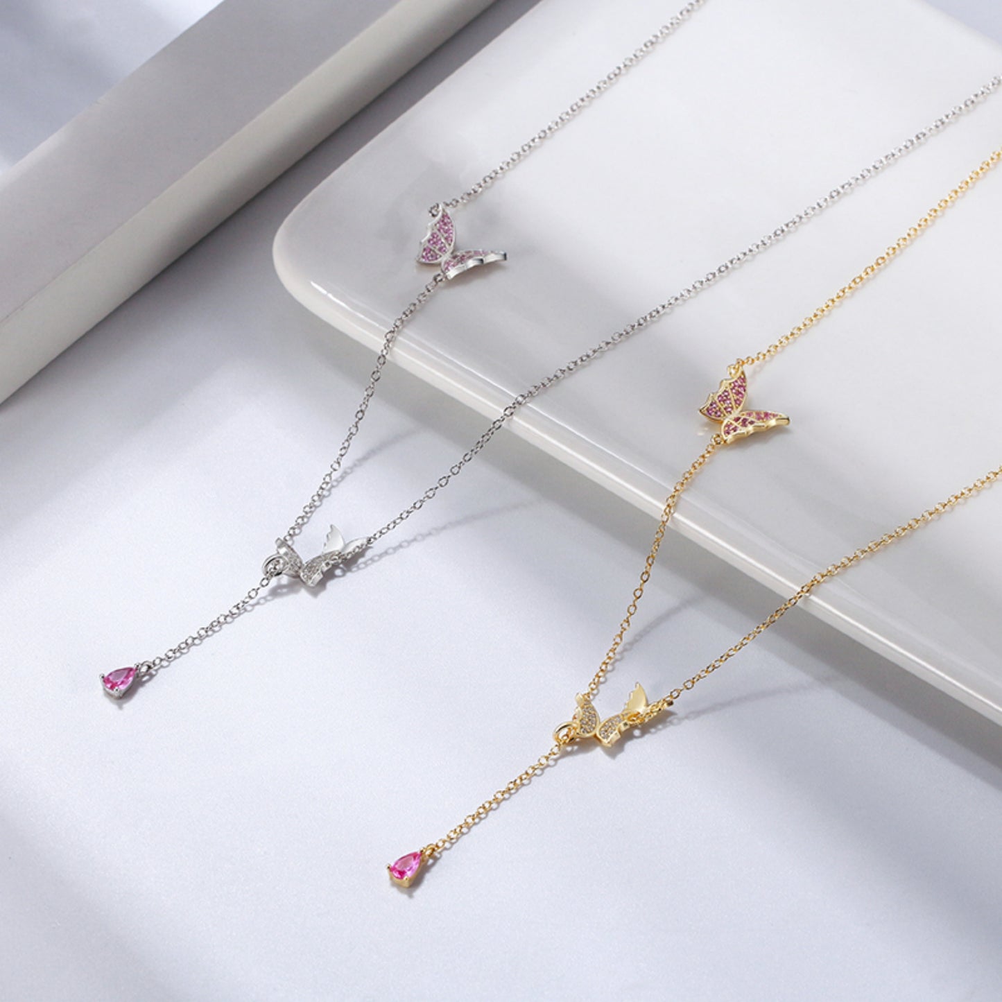 Schmetterling Schmuckset aus 925er Sterling Silber - Vergoldet & Rhodiniert