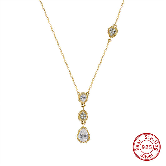 Elegante 925er Sterlingsilber-Halskette mit Tropfen-Anhänger und AAAA-Zirkonia-Besatz