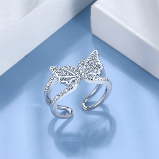 Schmetterlingsring aus 925er Sterlingsilber mit Zirkonia-Steinen