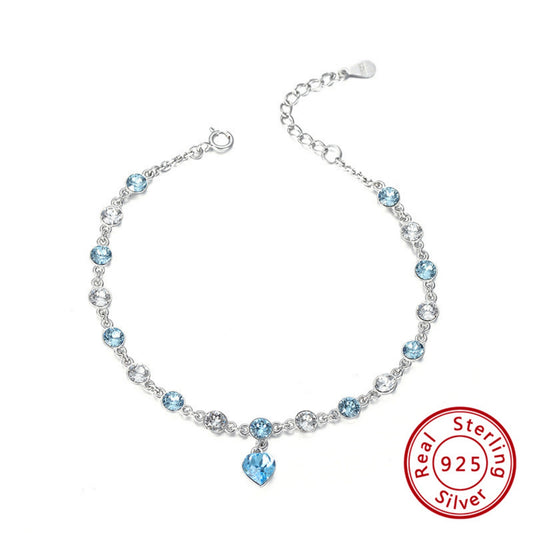 Elegantes 925er Sterling Silber Armband mit Herzanhänger und Swarovski-Kristallen