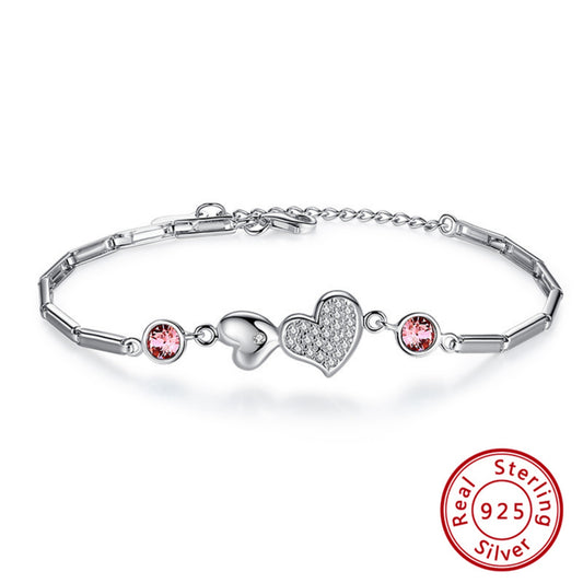 925er Sterling Silber Armband mit Herzanhänger und Swarovski-Kristallen