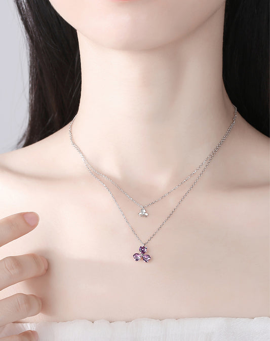 Zweifach Glück – Doppel-Kleeblatt-Halskette aus 925er Sterlingsilber mit Swarovski-Kristallen