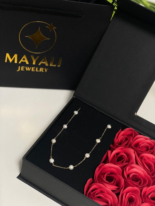 Luxuriöse 925 Sterling Silber Halskette mit runden Süßwasserperlen