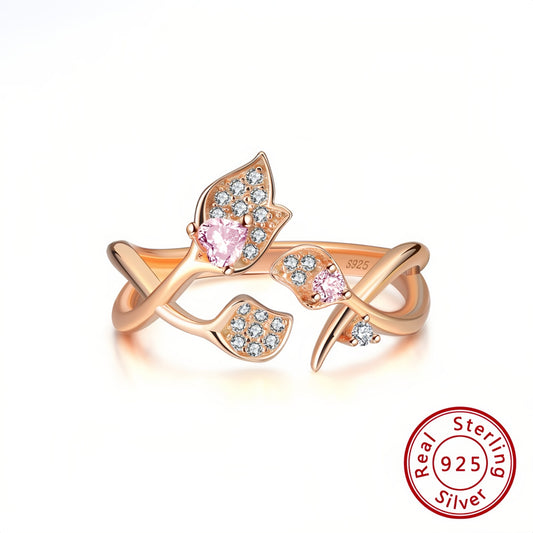 Ring mit Rose und Blättern